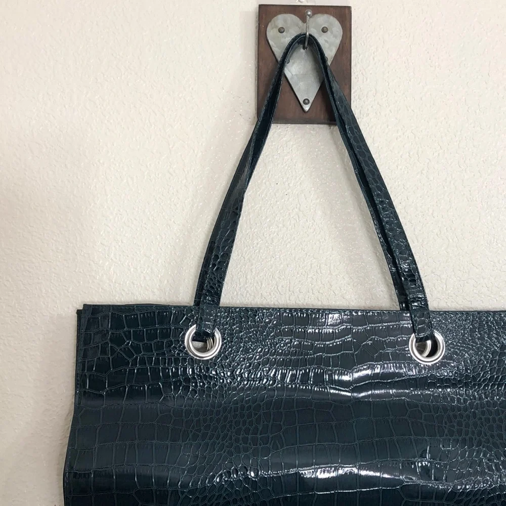 Forest Green Vinyl Reptile Pattern Tote Bag